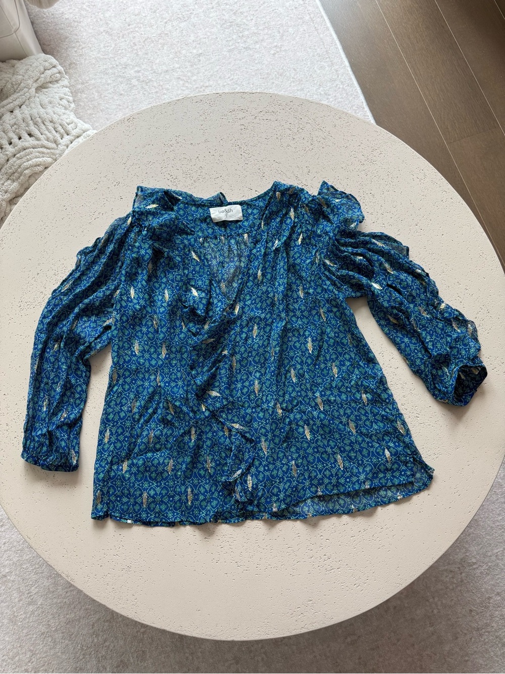 ba&sh see-through blue ruffled shirt